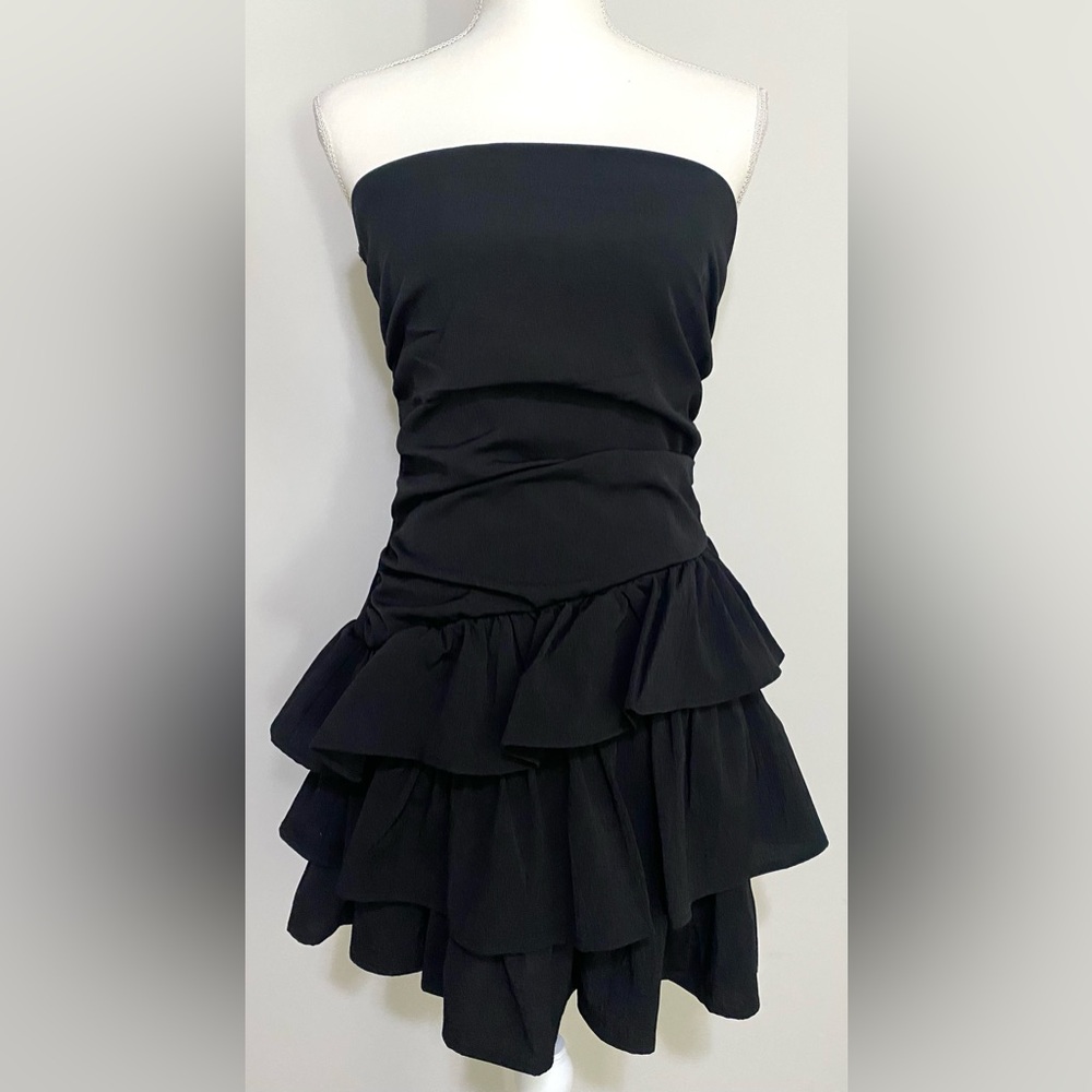SHEIN Women M Black Strapless Dress Ruffles Retro Y2K Fall Preppy 90s Minimalism - Picture 15 of 15
